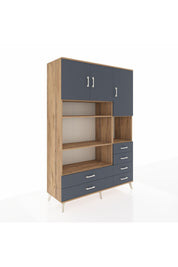 Hyperion Dolap 9 Raflı 6 Çekmeceli 3 Kapaklı 132x44x195 Çam-Antrasit/Antrasit