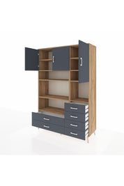 Hyperion Dolap 9 Raflı 6 Çekmeceli 3 Kapaklı 132x44x195 Çam-Antrasit/Antrasit