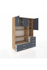 Hyperion Dolap 9 Raflı 6 Çekmeceli 3 Kapaklı 132x44x195 Çam-Antrasit/Antrasit