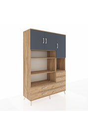 Hyperion Dolap 9 Raflı 6 Çekmeceli 3 Kapaklı 132x44x195 Çam-Antrasit/Çam