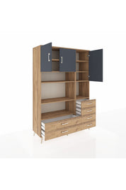 Hyperion Dolap 9 Raflı 6 Çekmeceli 3 Kapaklı 132x44x195 Çam-Antrasit/Çam