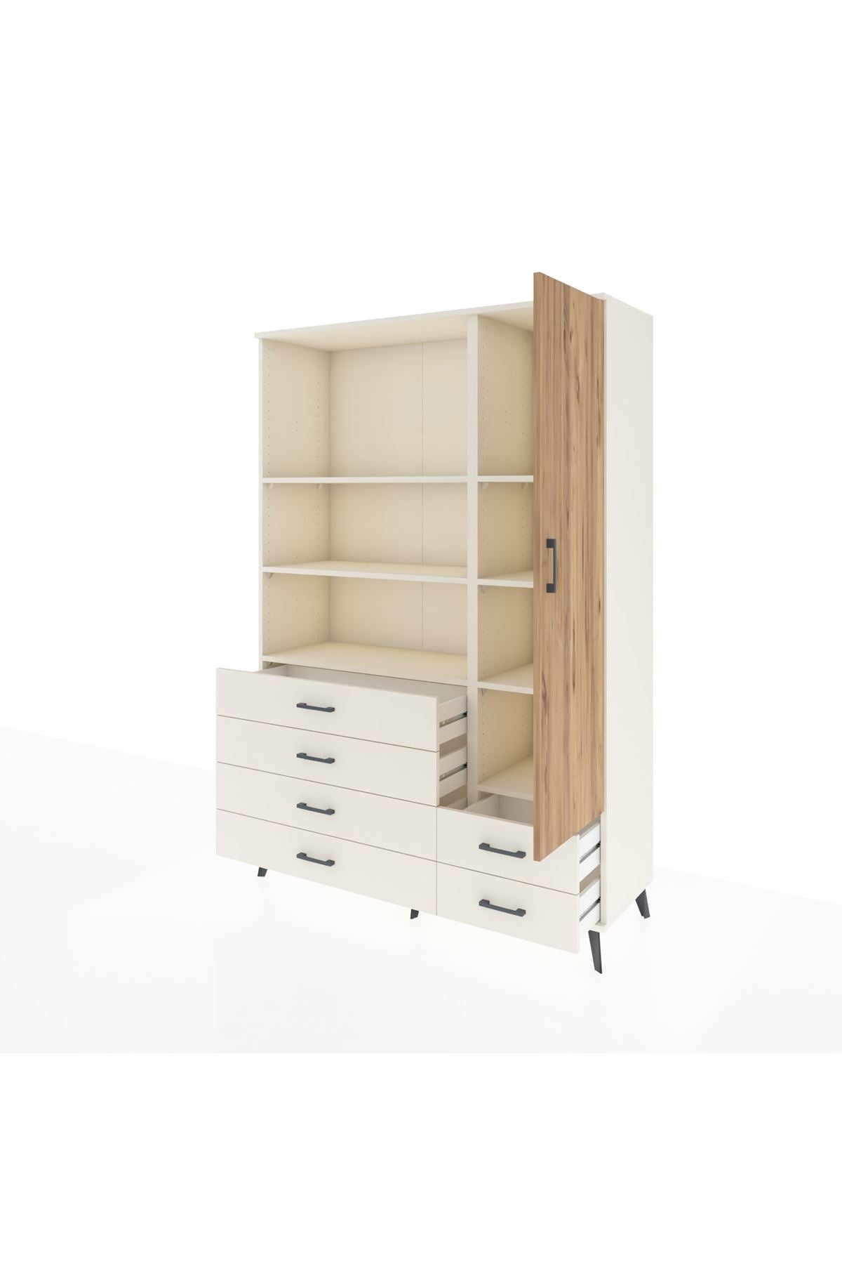 Hyperion Dolap 7 Raflı 6 Çekmeceli Tek Kapaklı  132x44x195 Aytaşı-Çam/Aytaşı