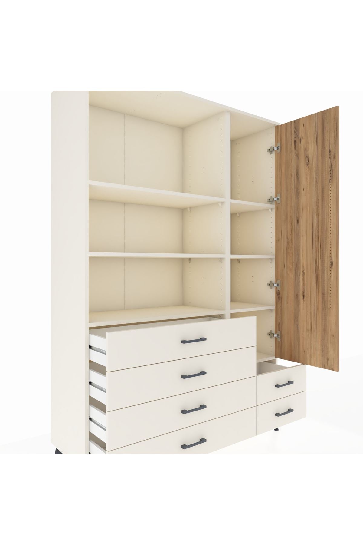 Hyperion Dolap 7 Raflı 6 Çekmeceli Tek Kapaklı  132x44x195 Aytaşı-Çam/Aytaşı