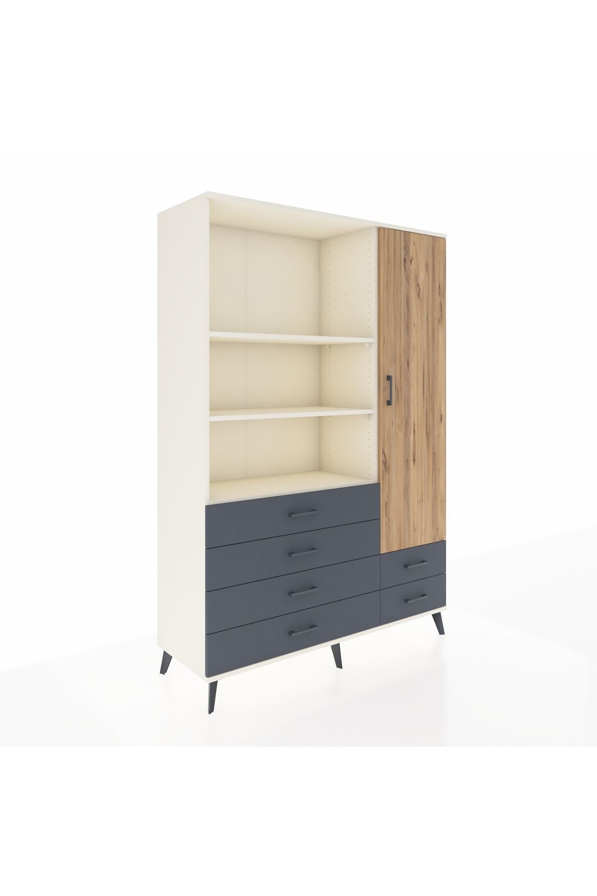 Hyperion Dolap 7 Raflı 6 Çekmeceli Tek Kapaklı  132x44x195 Aytaşı-Çam/Antrasit
