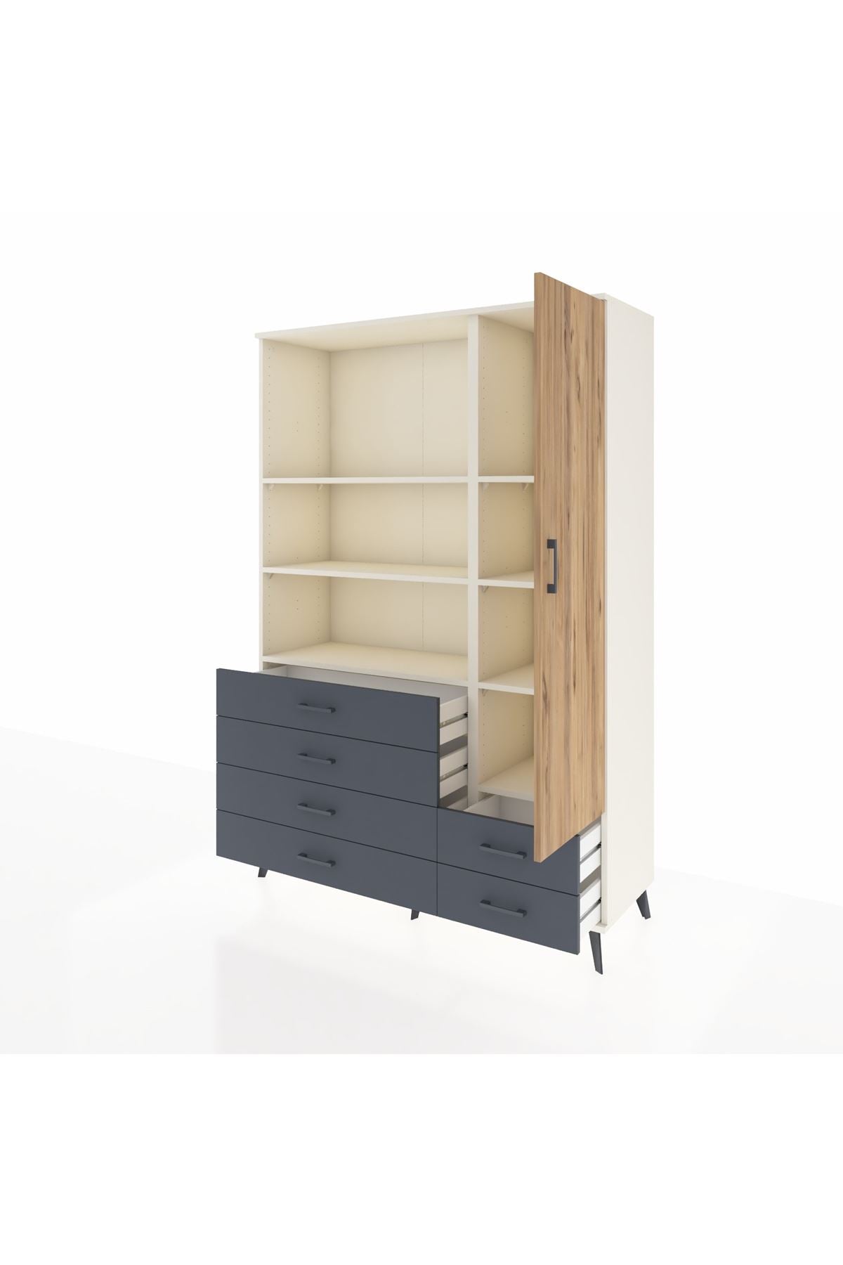 Hyperion Dolap 7 Raflı 6 Çekmeceli Tek Kapaklı  132x44x195 Aytaşı-Çam/Antrasit