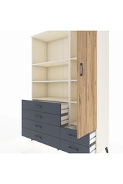 Hyperion Dolap 7 Raflı 6 Çekmeceli Tek Kapaklı  132x44x195 Aytaşı-Çam/Antrasit