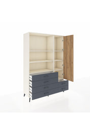 Hyperion Dolap 7 Raflı 6 Çekmeceli Tek Kapaklı  132x44x195 Aytaşı-Çam/Antrasit