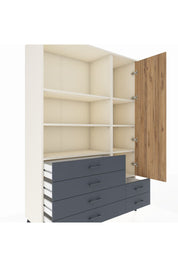 Hyperion Dolap 7 Raflı 6 Çekmeceli Tek Kapaklı  132x44x195 Aytaşı-Çam/Antrasit