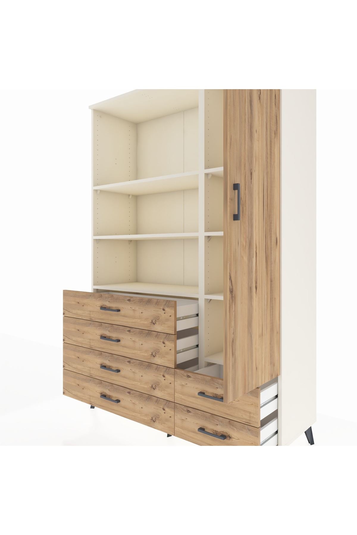 Hyperion Dolap 7 Raflı 6 Çekmeceli Tek Kapaklı  132x44x195 Aytaşı-Çam/Çam