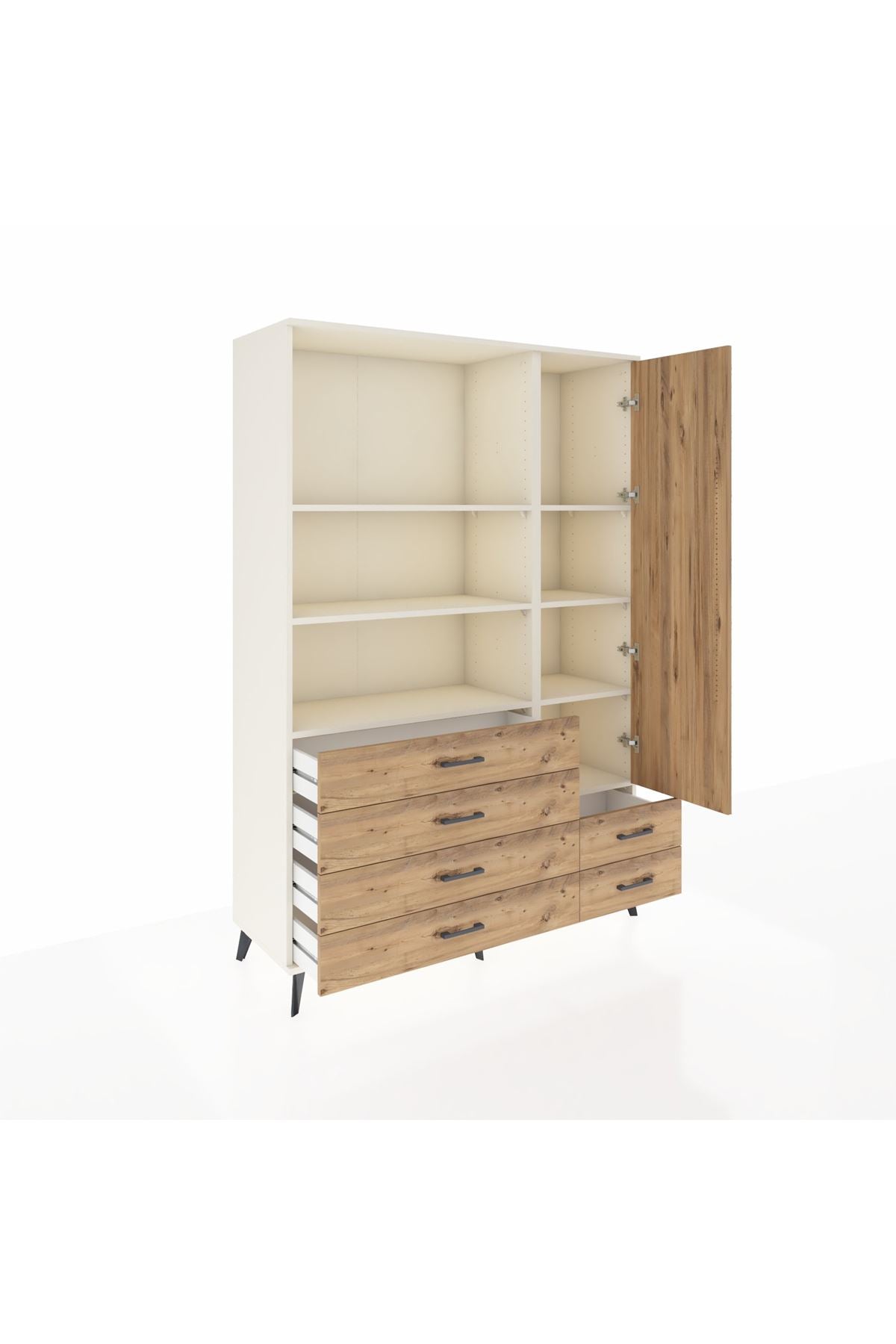 Hyperion Dolap 7 Raflı 6 Çekmeceli Tek Kapaklı  132x44x195 Aytaşı-Çam/Çam