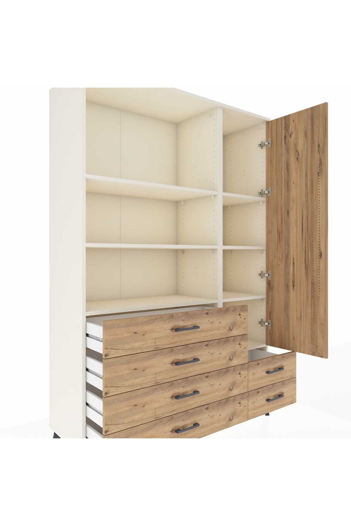 Hyperion Dolap 7 Raflı 6 Çekmeceli Tek Kapaklı  132x44x195 Aytaşı-Çam/Çam