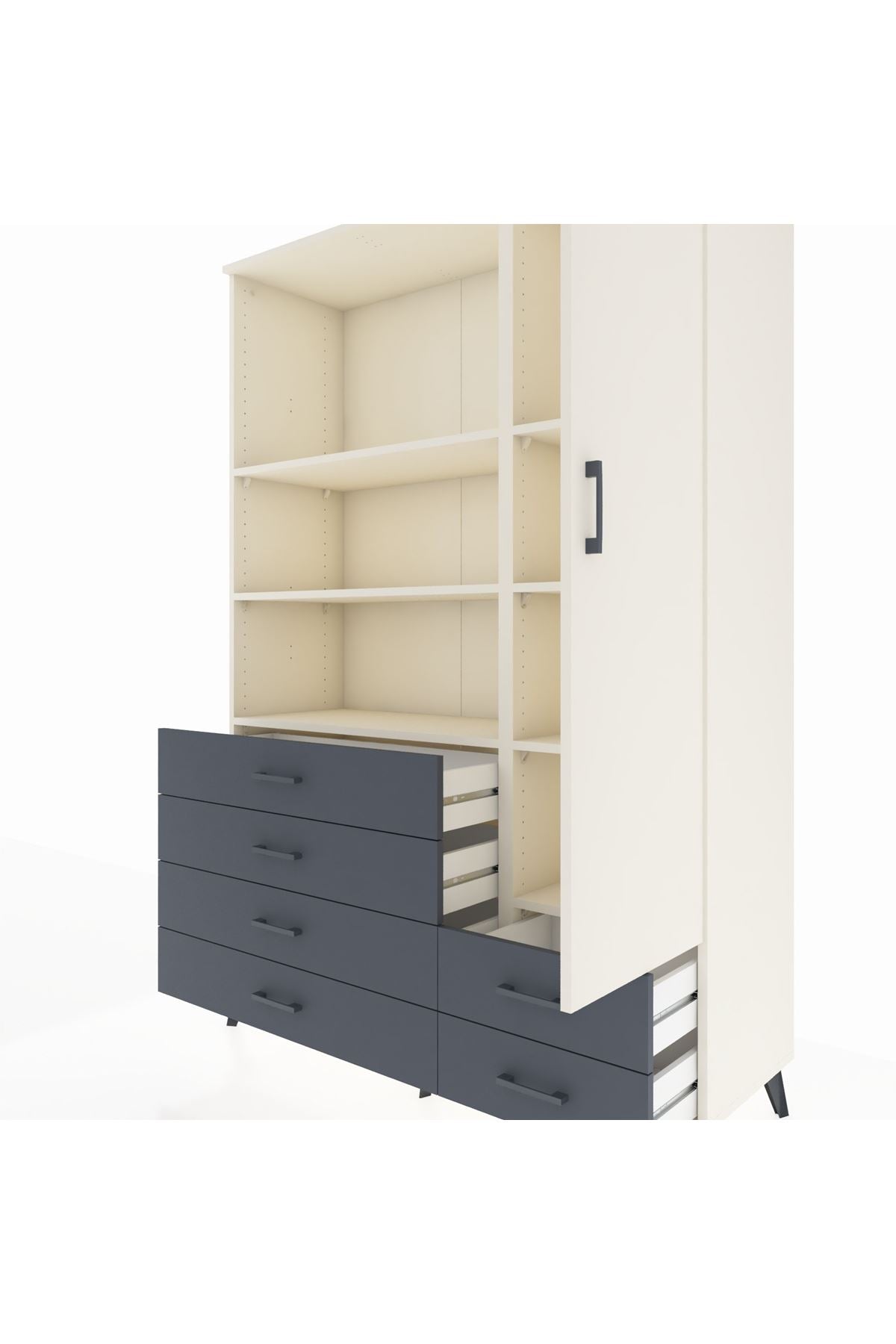 Hyperion Dolap 7 Raflı 6 Çekmeceli Tek Kapaklı  132x44x195 Aytaşı-Aytaşı/Antrasit