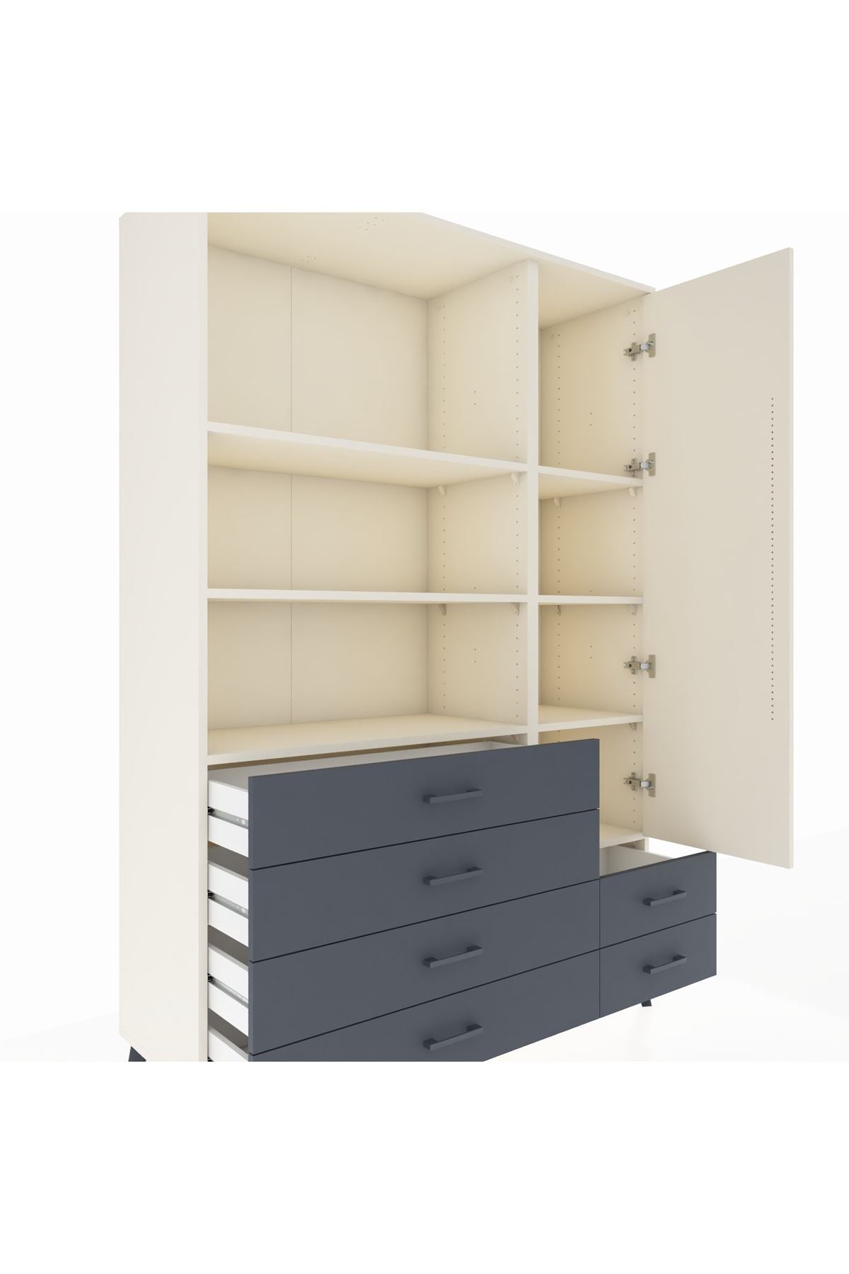 Hyperion Dolap 7 Raflı 6 Çekmeceli Tek Kapaklı  132x44x195 Aytaşı-Aytaşı/Antrasit