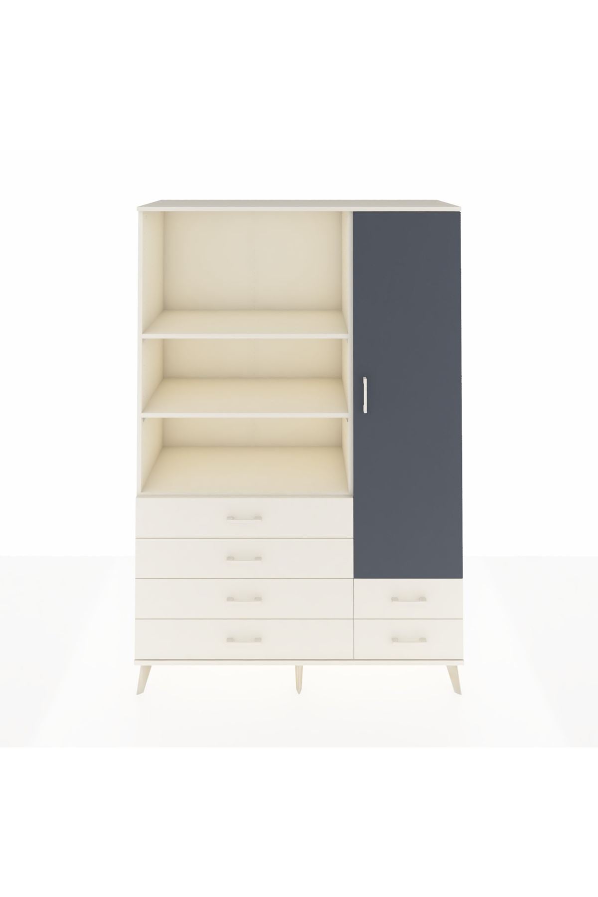 Hyperion Dolap 7 Raflı 6 Çekmeceli Tek Kapaklı  132x44x195 Aytaşı-Antrasit/Aytaşı