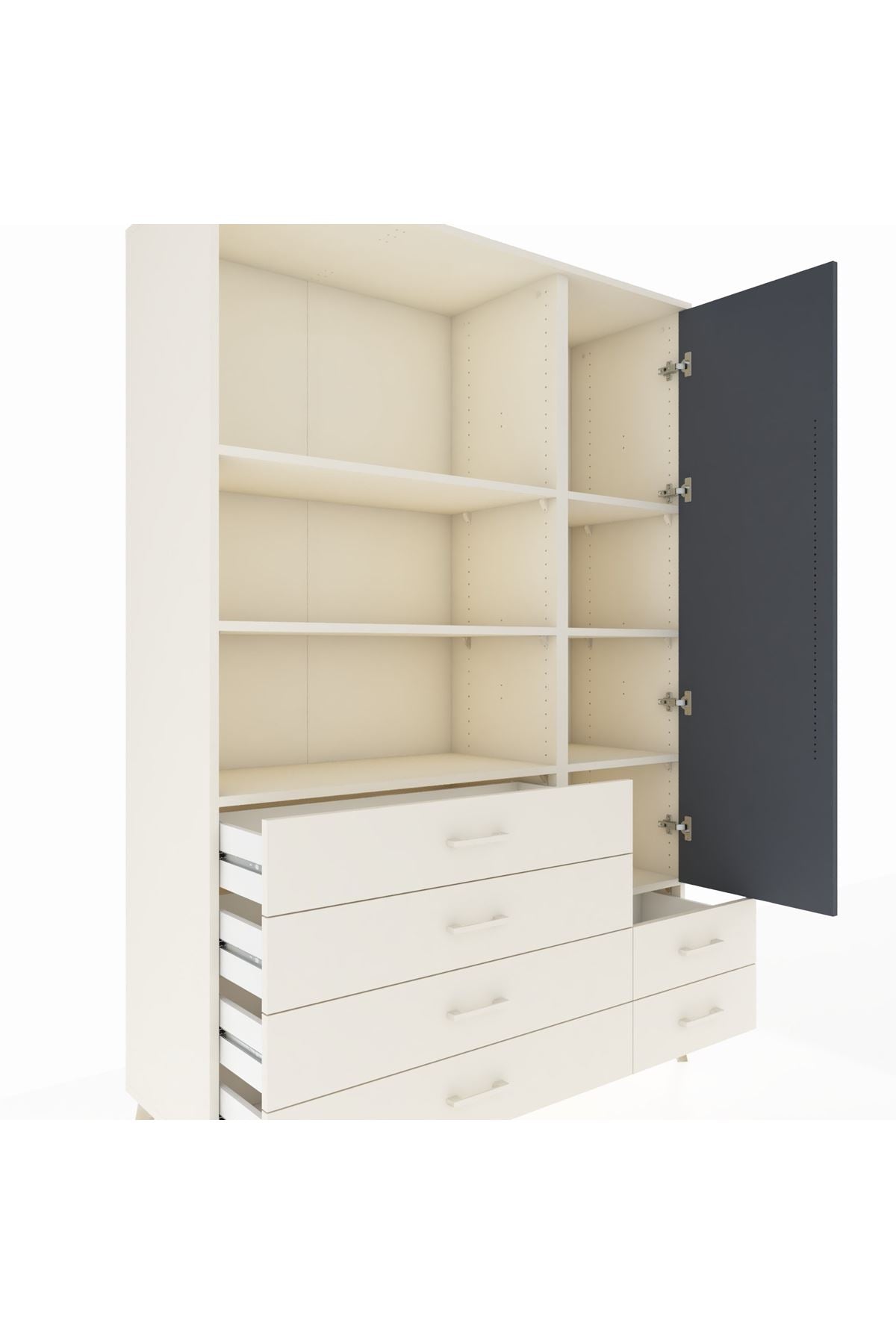 Hyperion Dolap 7 Raflı 6 Çekmeceli Tek Kapaklı  132x44x195 Aytaşı-Antrasit/Aytaşı