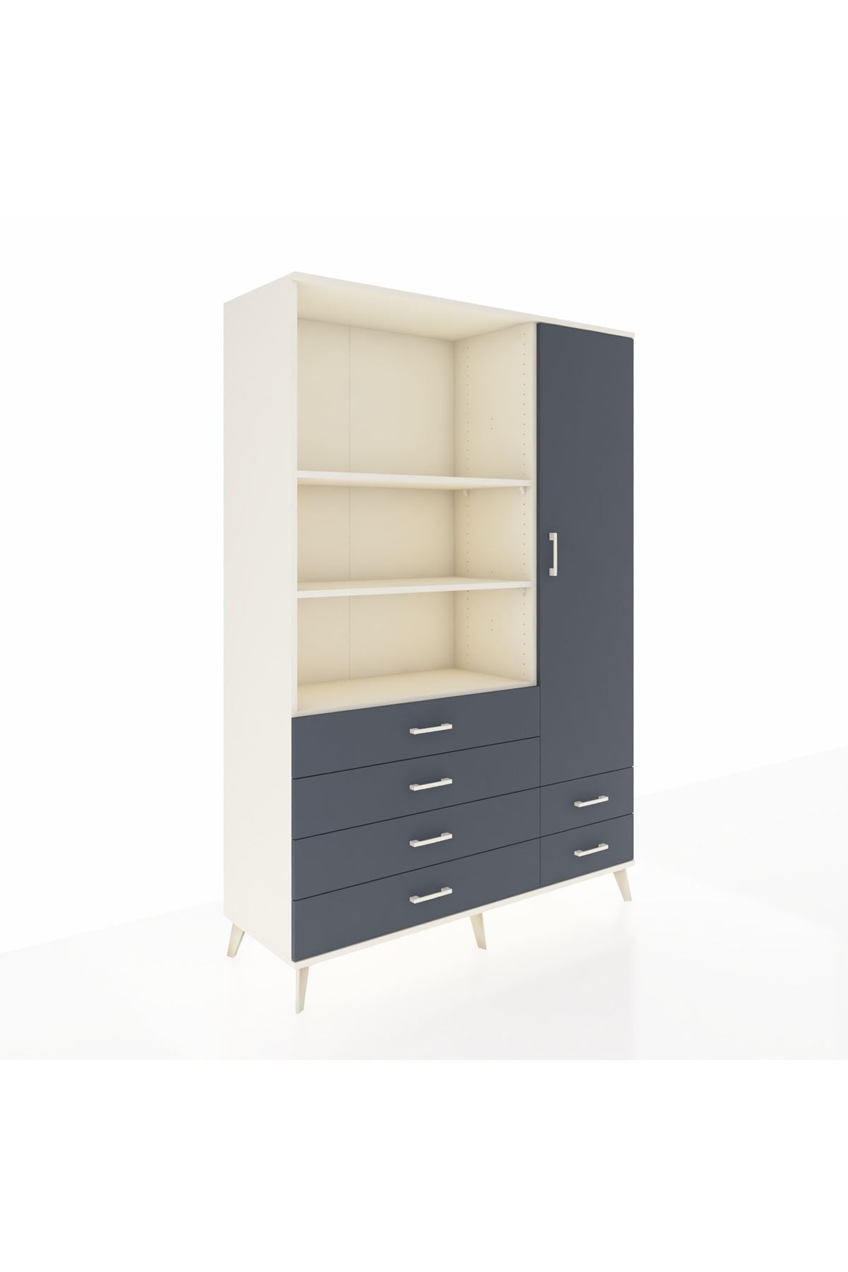 Hyperion Dolap 7 Raflı 6 Çekmeceli Tek Kapaklı  132x44x195 Aytaşı-Antrasit/Antrasit