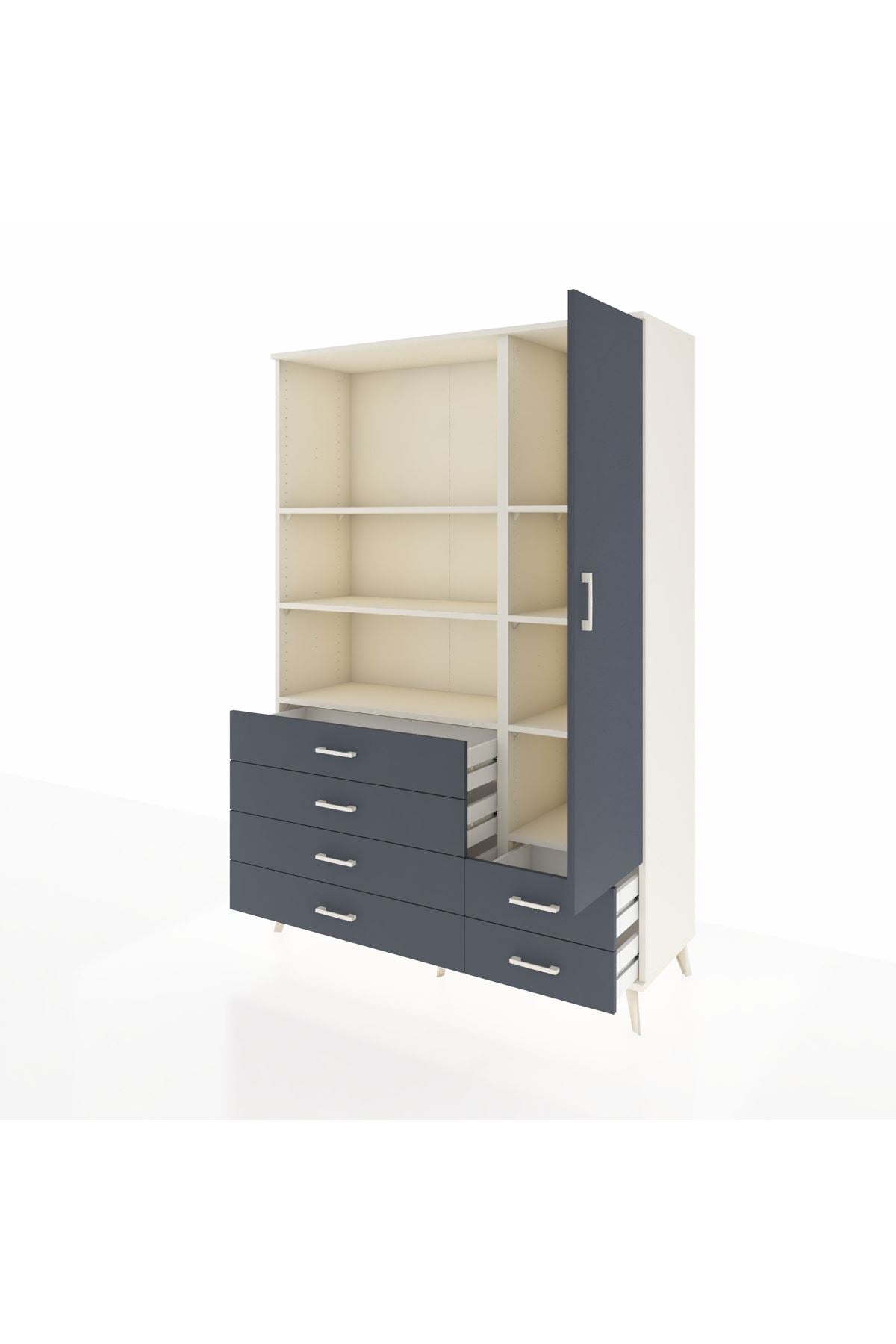 Hyperion Dolap 7 Raflı 6 Çekmeceli Tek Kapaklı  132x44x195 Aytaşı-Antrasit/Antrasit