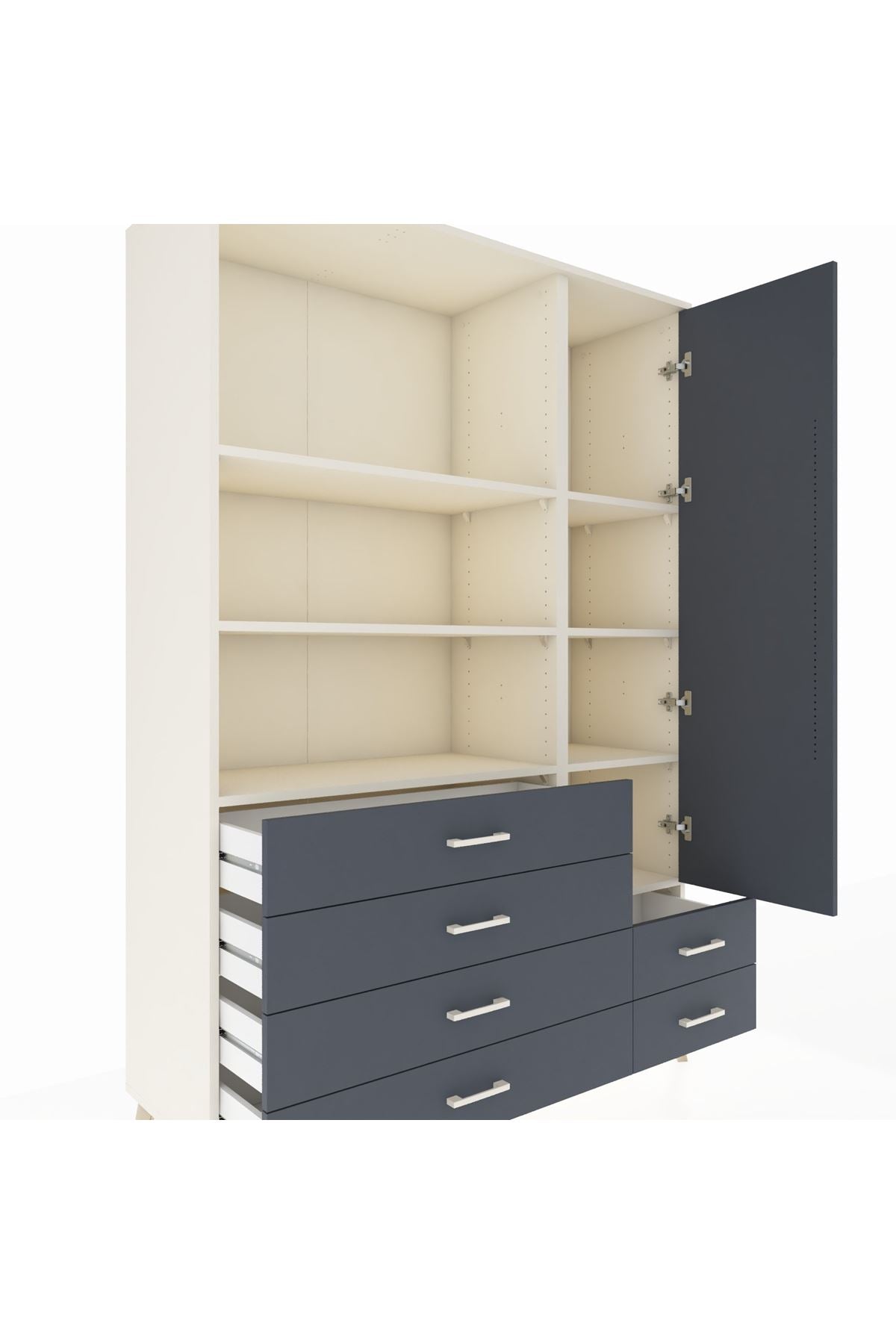 Hyperion Dolap 7 Raflı 6 Çekmeceli Tek Kapaklı  132x44x195 Aytaşı-Antrasit/Antrasit