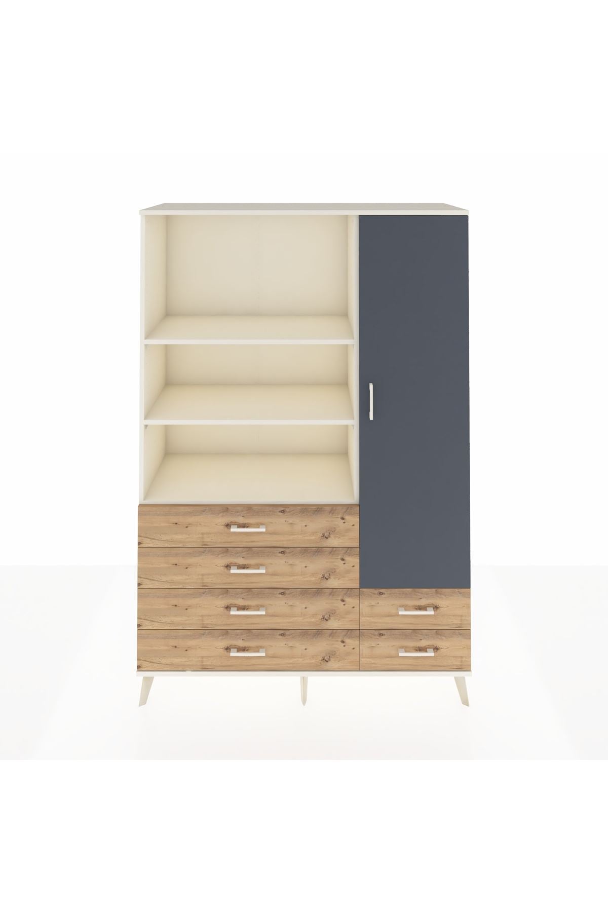 Hyperion Dolap 7 Raflı 6 Çekmeceli Tek Kapaklı  132x44x195 Aytaşı-Antrasit/Çam