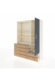 Hyperion Dolap 7 Raflı 6 Çekmeceli Tek Kapaklı  132x44x195 Aytaşı-Antrasit/Çam