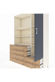 Hyperion Dolap 7 Raflı 6 Çekmeceli Tek Kapaklı  132x44x195 Aytaşı-Antrasit/Çam