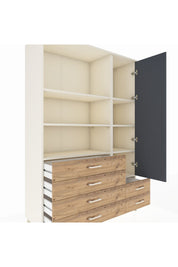 Hyperion Dolap 7 Raflı 6 Çekmeceli Tek Kapaklı  132x44x195 Aytaşı-Antrasit/Çam