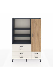 Hyperion Dolap 7 Raflı 6 Çekmeceli Tek Kapaklı  132x44x195 Antrasit-Çam/Aytaşı