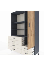 Hyperion Dolap 7 Raflı 6 Çekmeceli Tek Kapaklı  132x44x195 Antrasit-Çam/Aytaşı