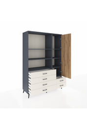 Hyperion Dolap 7 Raflı 6 Çekmeceli Tek Kapaklı  132x44x195 Antrasit-Çam/Aytaşı