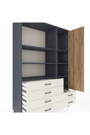 Hyperion Dolap 7 Raflı 6 Çekmeceli Tek Kapaklı  132x44x195 Antrasit-Çam/Aytaşı