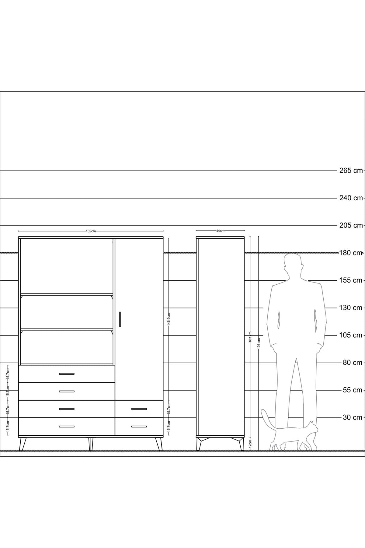 Hyperion Dolap 7 Raflı 6 Çekmeceli Tek Kapaklı  132x44x195 Antrasit-Çam/Aytaşı