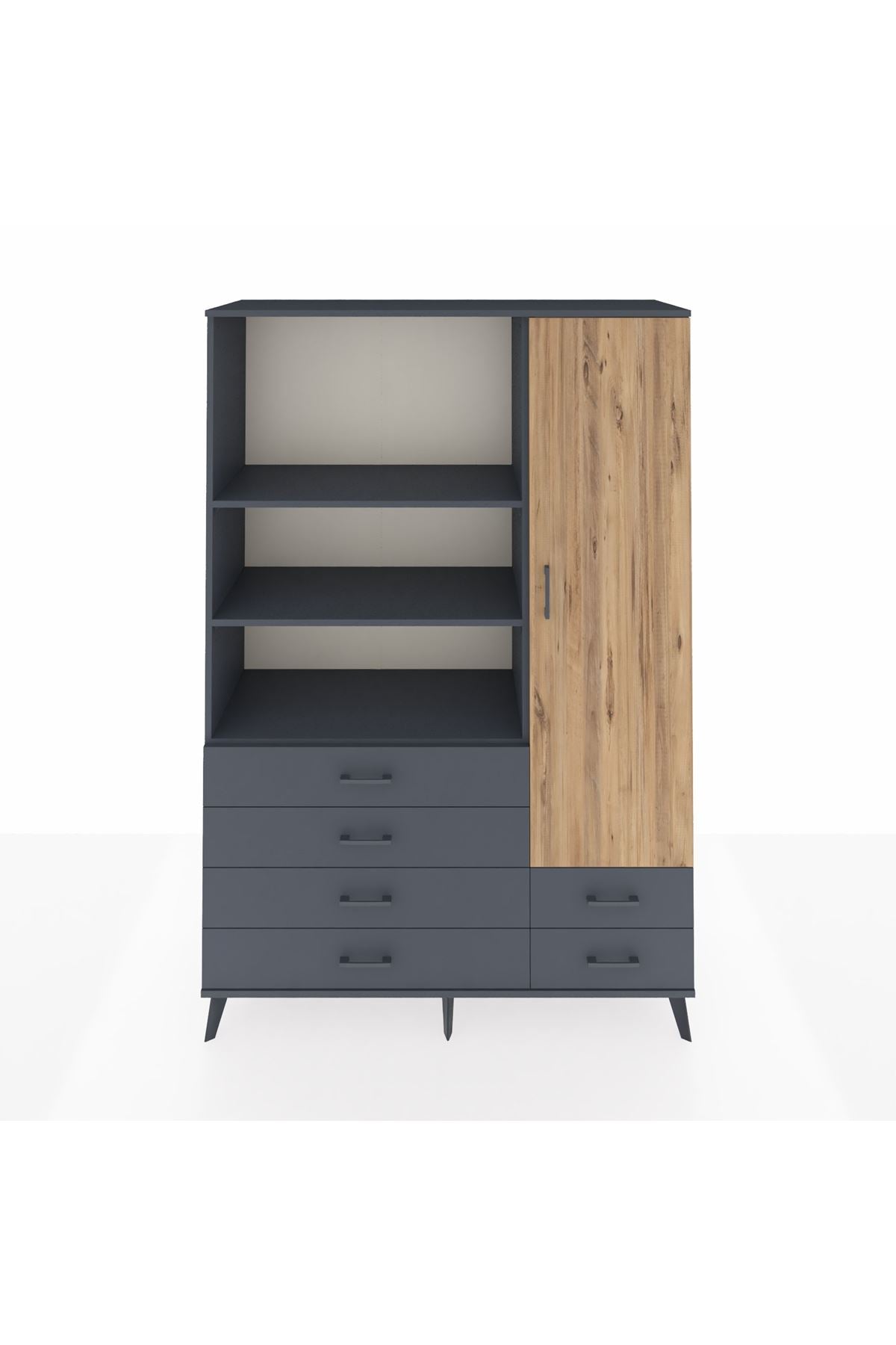 Hyperion Dolap 7 Raflı 6 Çekmeceli Tek Kapaklı  132x44x195 Antrasit-Çam/Antrasit