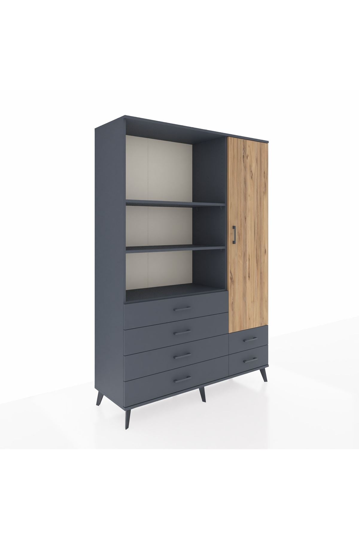 Hyperion Dolap 7 Raflı 6 Çekmeceli Tek Kapaklı  132x44x195 Antrasit-Çam/Antrasit