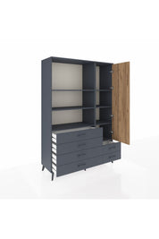 Hyperion Dolap 7 Raflı 6 Çekmeceli Tek Kapaklı  132x44x195 Antrasit-Çam/Antrasit