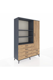 Hyperion Dolap 7 Raflı 6 Çekmeceli Tek Kapaklı  132x44x195 Antrasit-Çam/Çam