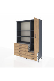 Hyperion Dolap 7 Raflı 6 Çekmeceli Tek Kapaklı  132x44x195 Antrasit-Çam/Çam