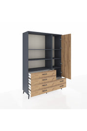 Hyperion Dolap 7 Raflı 6 Çekmeceli Tek Kapaklı  132x44x195 Antrasit-Çam/Çam