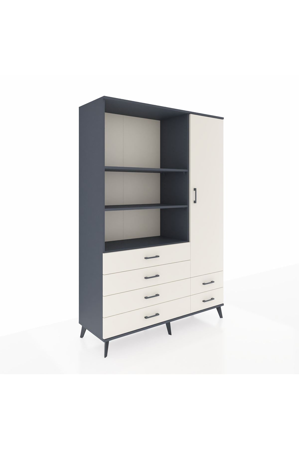Hyperion Dolap 7 Raflı 6 Çekmeceli Tek Kapaklı  132x44x195 Antrasit-Aytaşı/Aytaşı