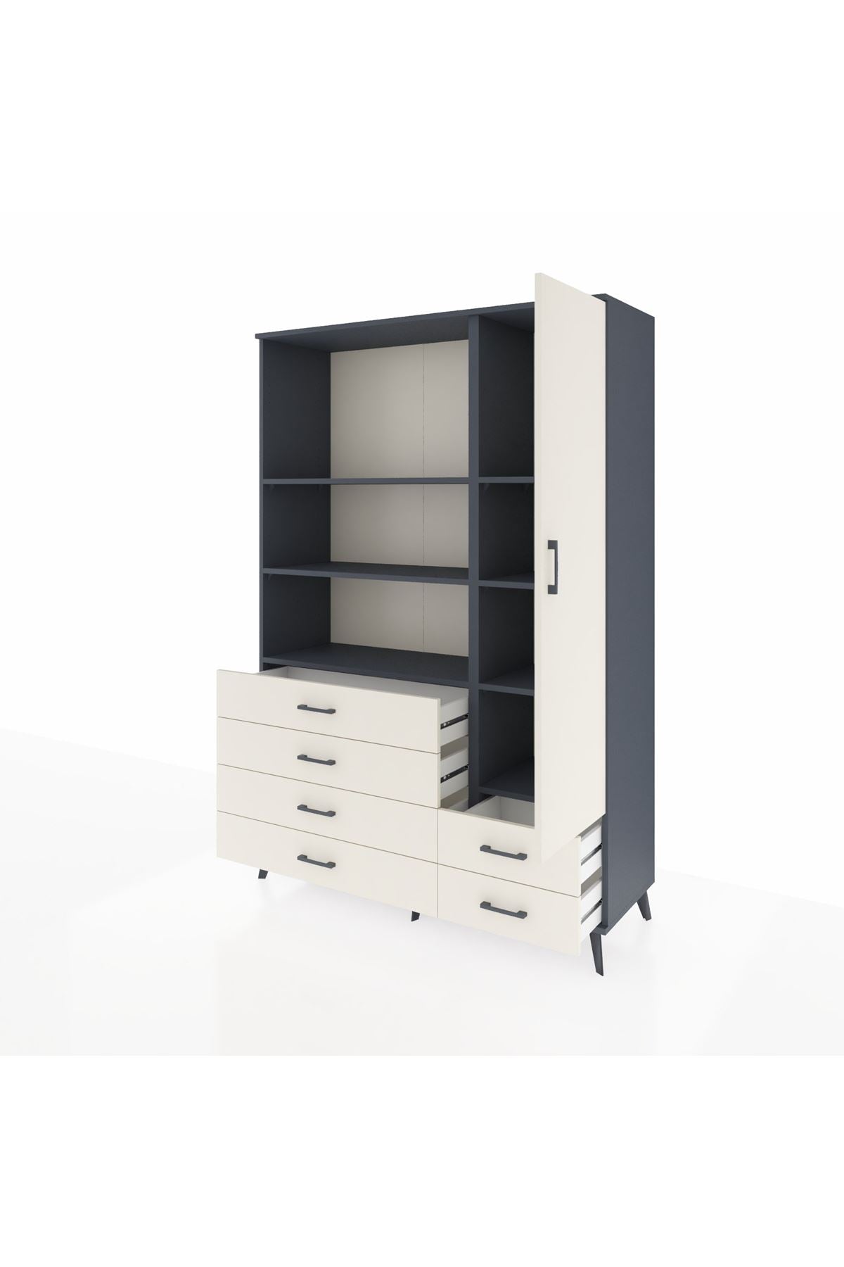 Hyperion Dolap 7 Raflı 6 Çekmeceli Tek Kapaklı  132x44x195 Antrasit-Aytaşı/Aytaşı