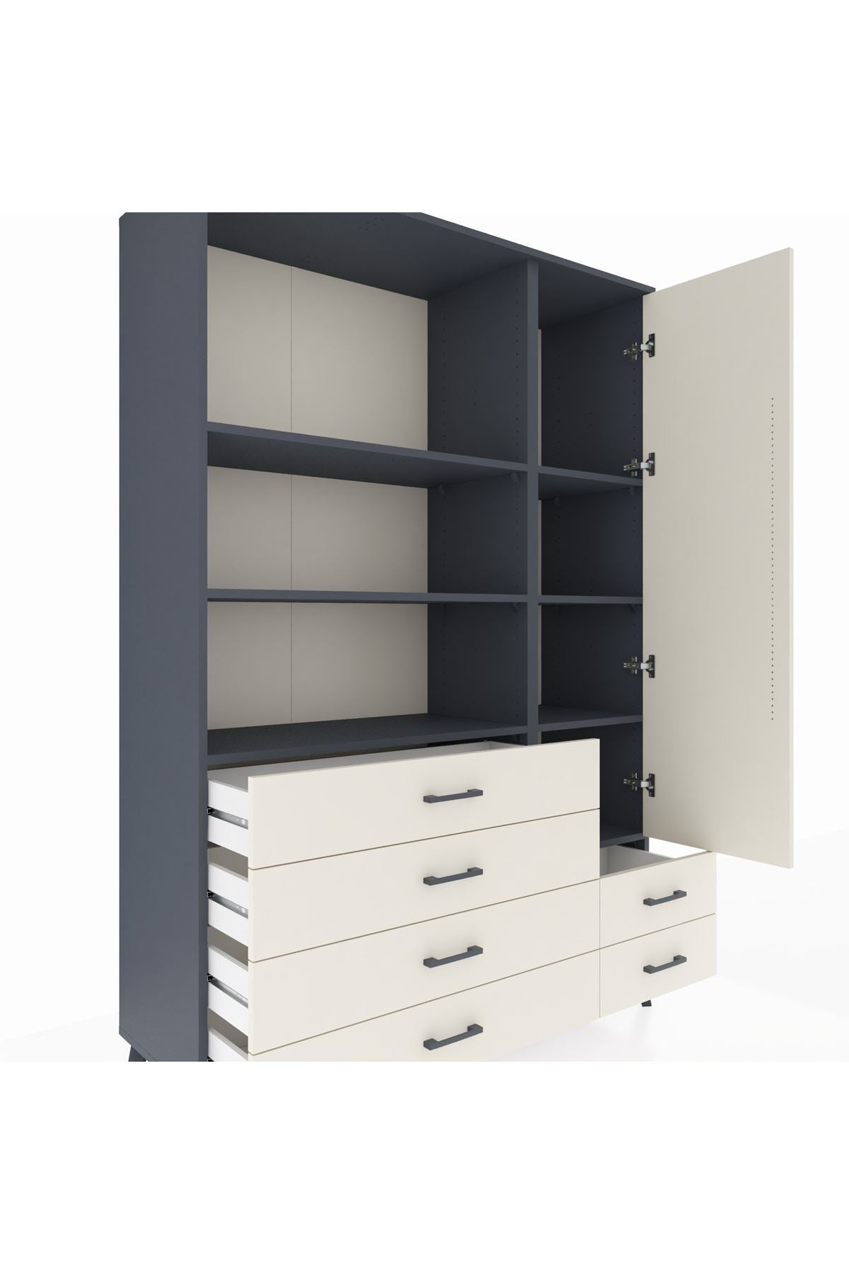 Hyperion Dolap 7 Raflı 6 Çekmeceli Tek Kapaklı  132x44x195 Antrasit-Aytaşı/Aytaşı