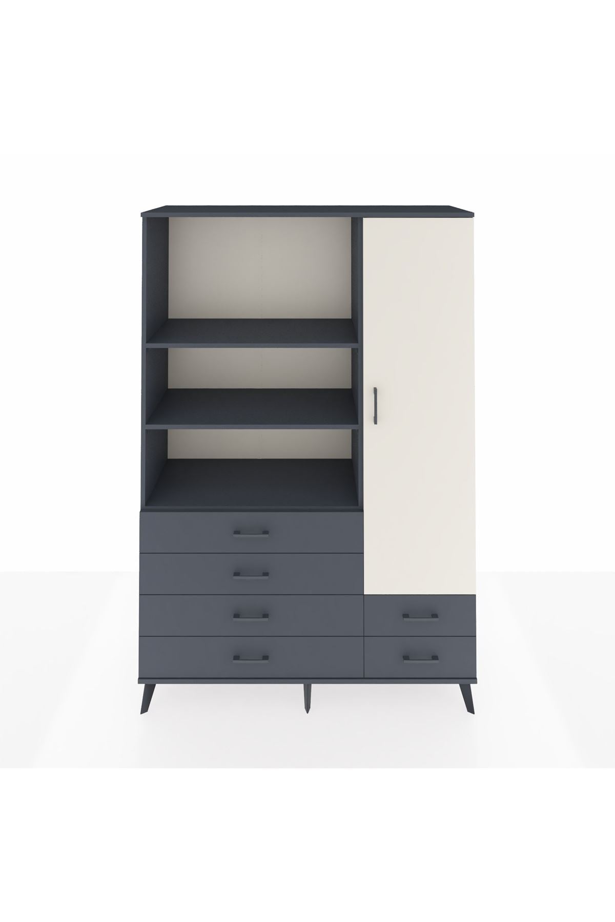 Hyperion Dolap 7 Raflı 6 Çekmeceli Tek Kapaklı  132x44x195 Antrasit-Aytaşı/Antrasit