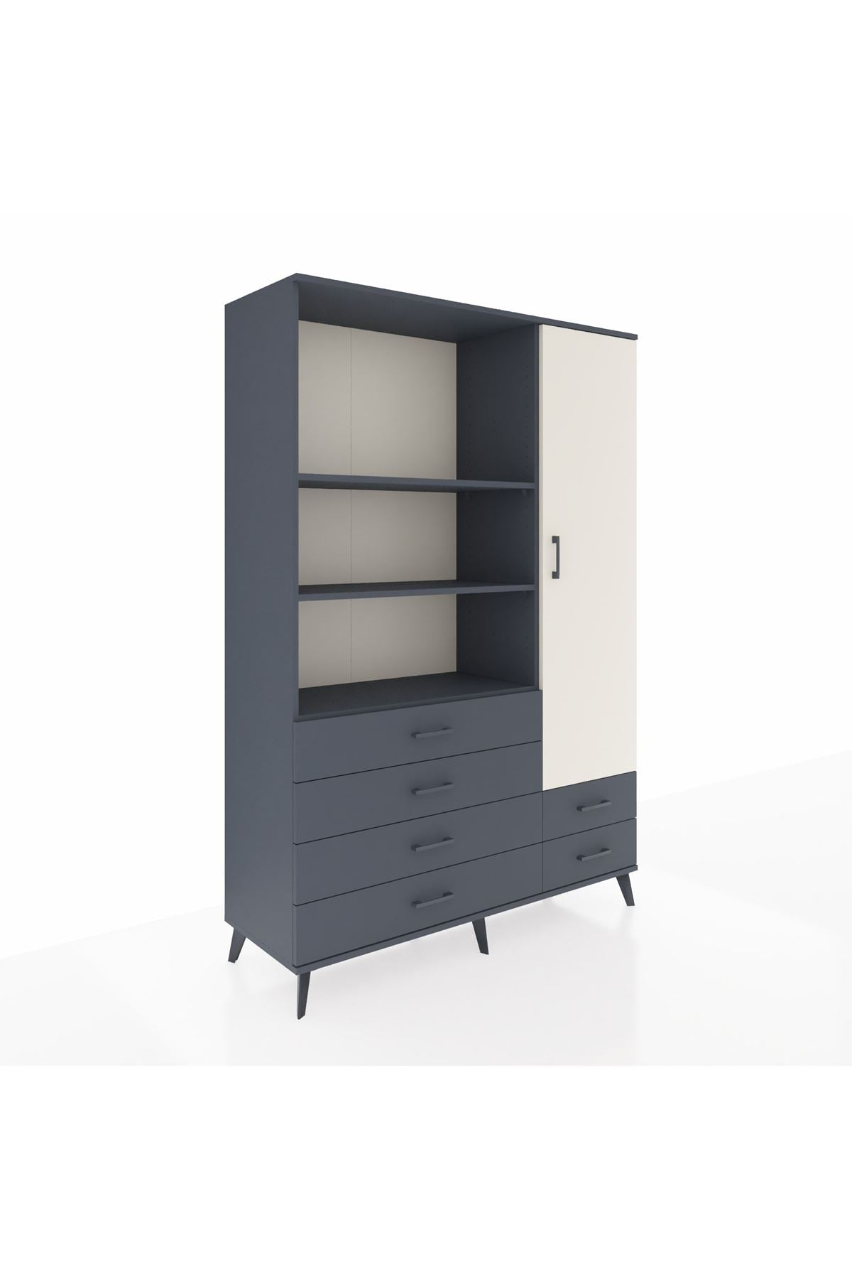 Hyperion Dolap 7 Raflı 6 Çekmeceli Tek Kapaklı  132x44x195 Antrasit-Aytaşı/Antrasit