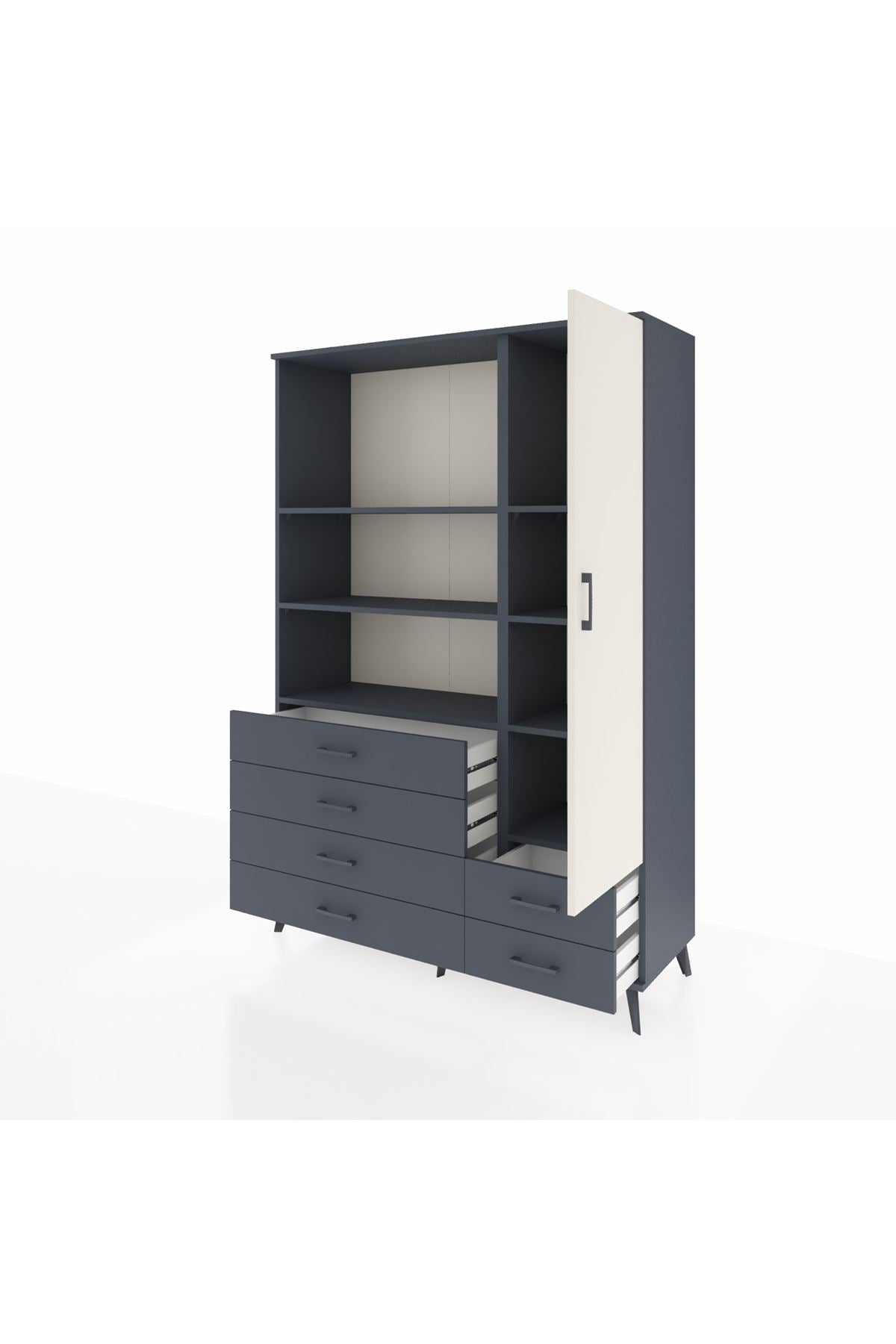 Hyperion Dolap 7 Raflı 6 Çekmeceli Tek Kapaklı  132x44x195 Antrasit-Aytaşı/Antrasit
