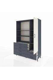 Hyperion Dolap 7 Raflı 6 Çekmeceli Tek Kapaklı  132x44x195 Antrasit-Aytaşı/Antrasit