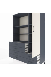 Hyperion Dolap 7 Raflı 6 Çekmeceli Tek Kapaklı  132x44x195 Antrasit-Aytaşı/Antrasit