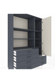 Hyperion Dolap 7 Raflı 6 Çekmeceli Tek Kapaklı  132x44x195 Antrasit-Aytaşı/Antrasit