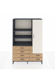 Hyperion Dolap 7 Raflı 6 Çekmeceli Tek Kapaklı  132x44x195 Antrasit-Aytaşı/Çam