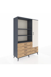 Hyperion Dolap 7 Raflı 6 Çekmeceli Tek Kapaklı  132x44x195 Antrasit-Aytaşı/Çam