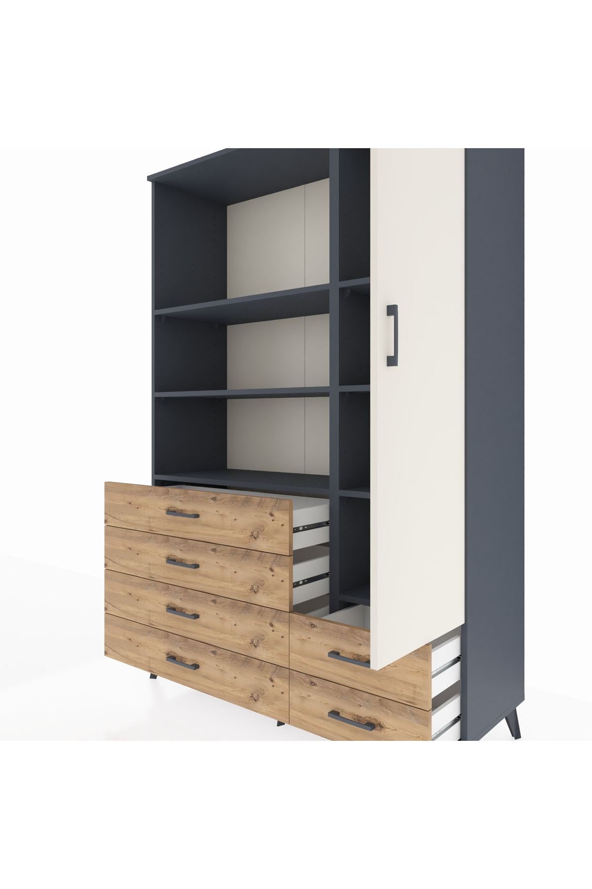 Hyperion Dolap 7 Raflı 6 Çekmeceli Tek Kapaklı  132x44x195 Antrasit-Aytaşı/Çam