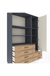 Hyperion Dolap 7 Raflı 6 Çekmeceli Tek Kapaklı  132x44x195 Antrasit-Aytaşı/Çam